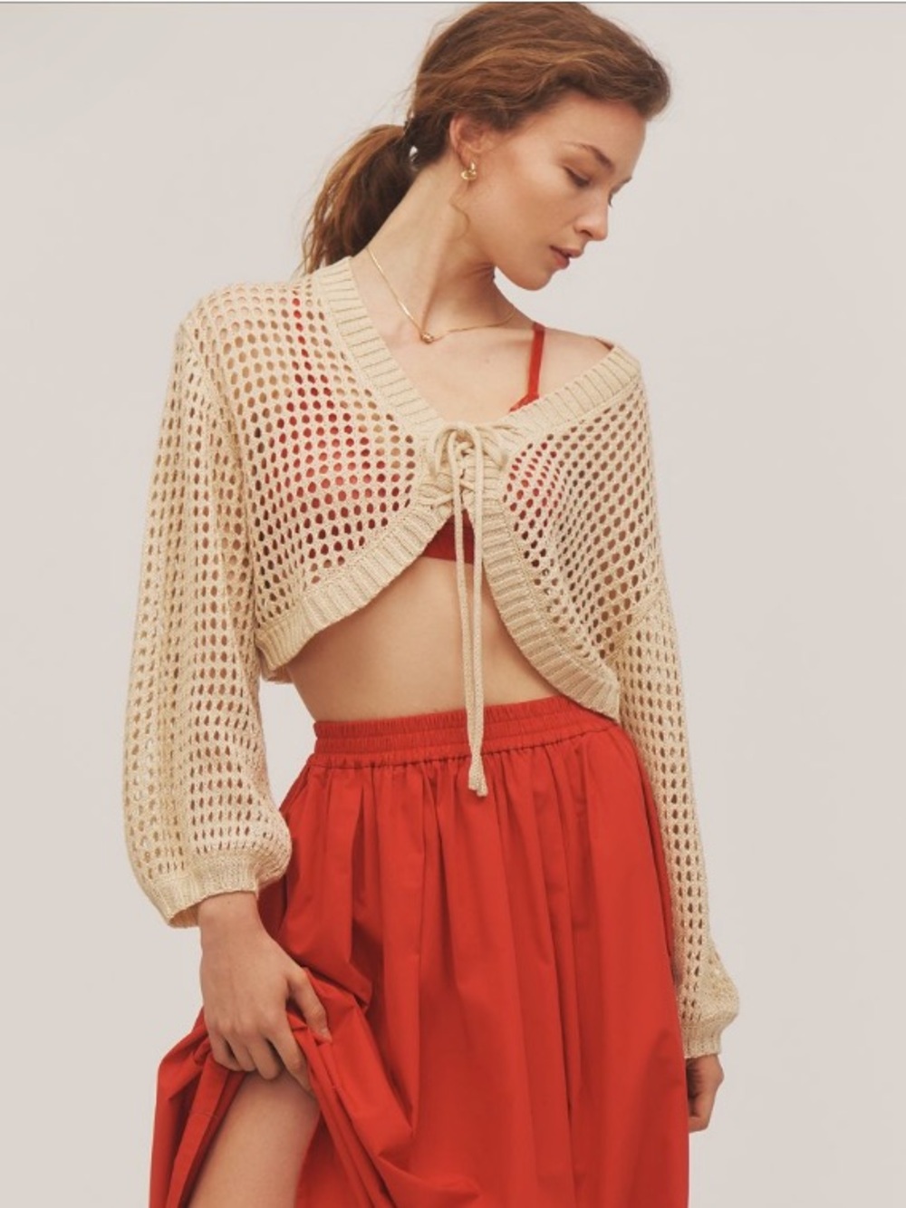 Maeve Crochet Lace-Up Cardigan Sweater - Picture 1 of 6